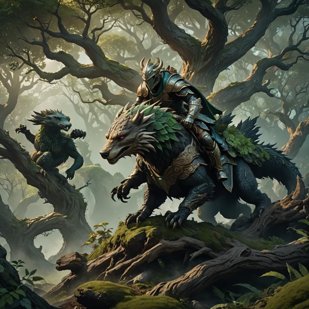 Earth Knight on Badger, Art Nouveau Style