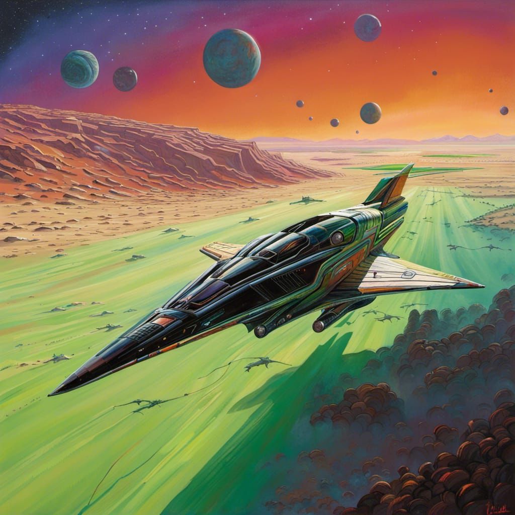 Retro Starship Over Desert: Sci-Fi Graffiti Art