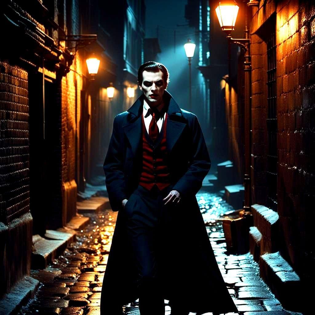 Dramatic Vampire Pursuit: Cinematic Film Still