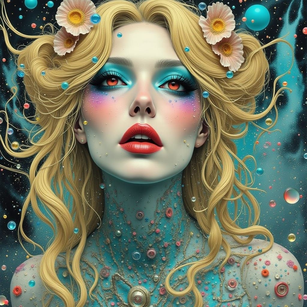 Surreal Portrait of Blonde Woman in Dreamlike Setting