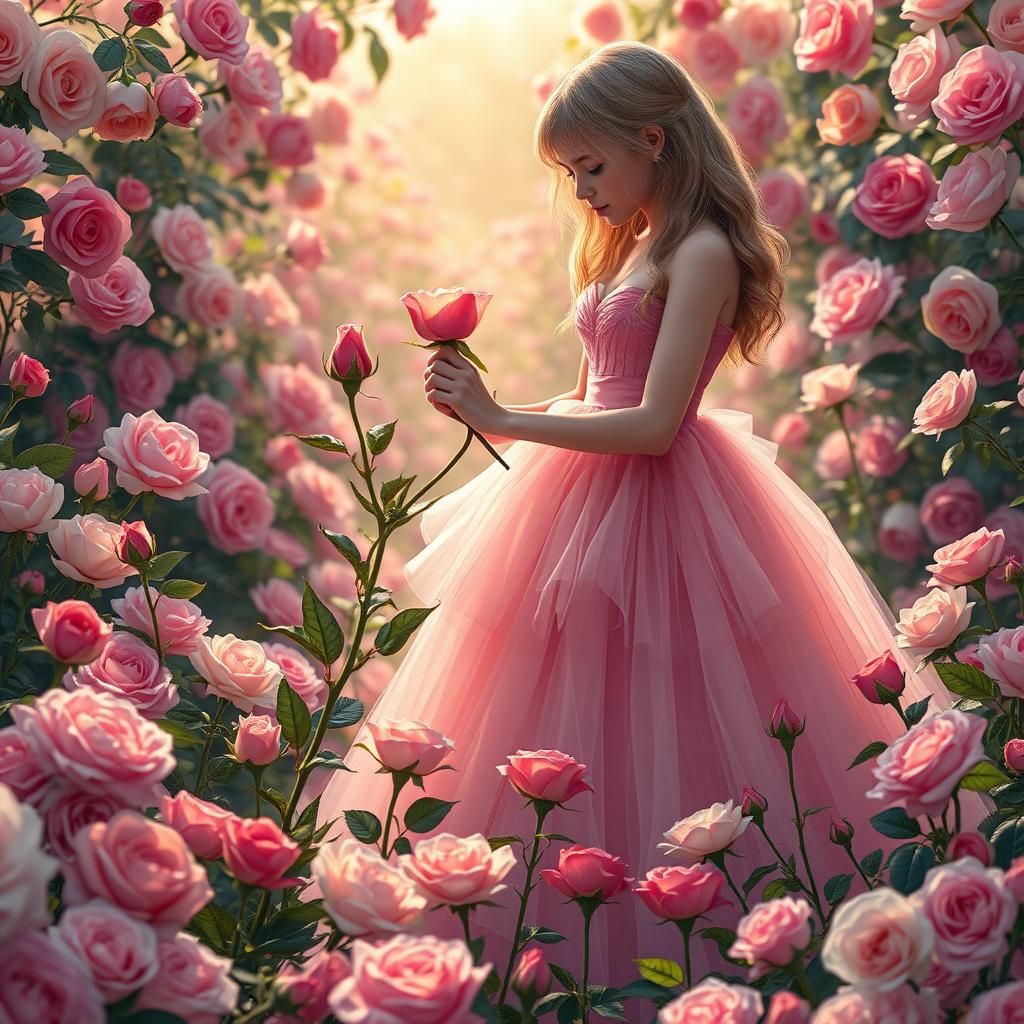 Princess in Rose Garden Fantasy Illustration
