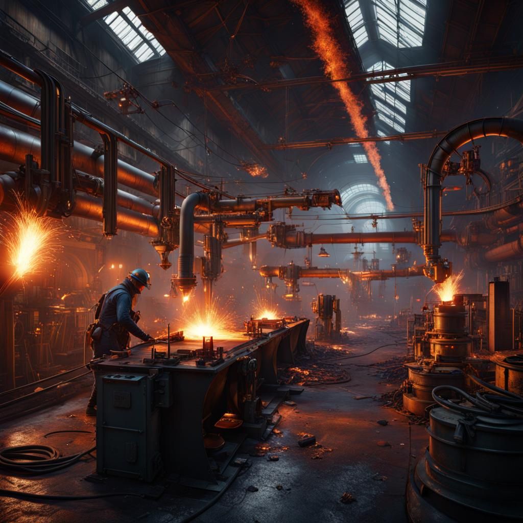Factory Welding: Detailed Matte Painting in 8K