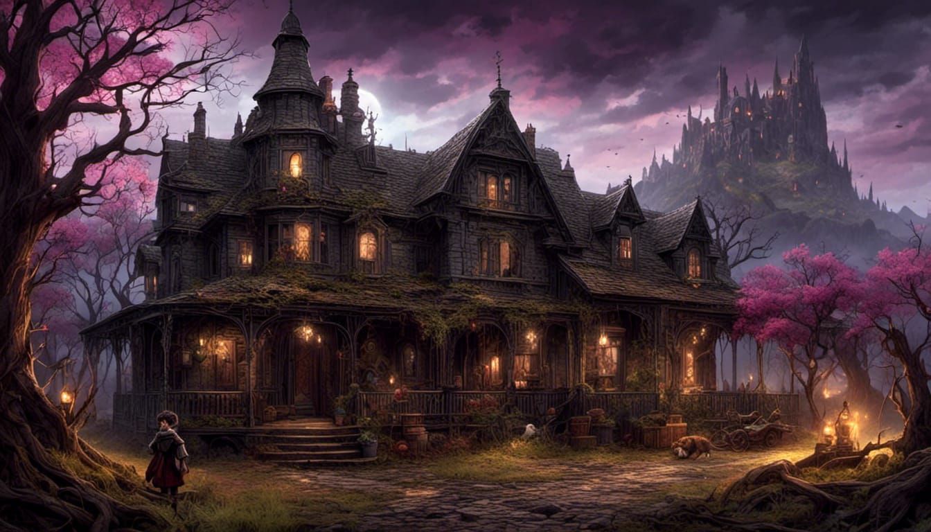 Enchanting Fantasy Landscape with 2D and 3D Elements