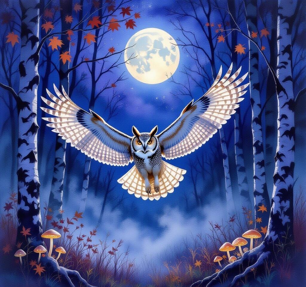 Let's create: Great Horned Owl - Deciduous Forests