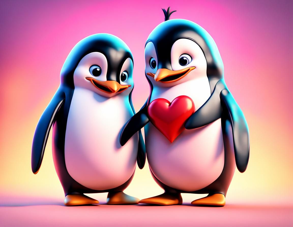 Penguin Love: A Pixar-Style 3D Rendering