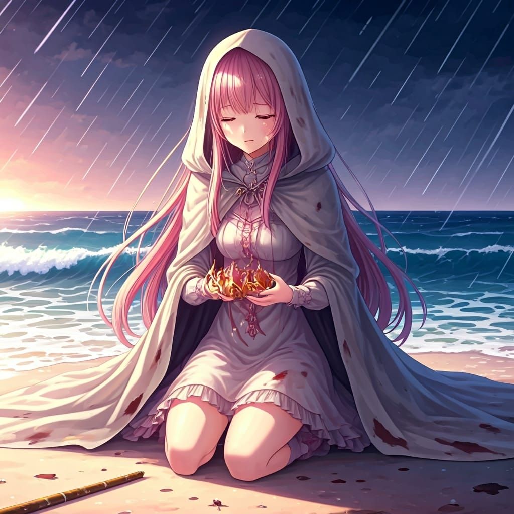 Fallen Princess with Broken Crown in Anime Style