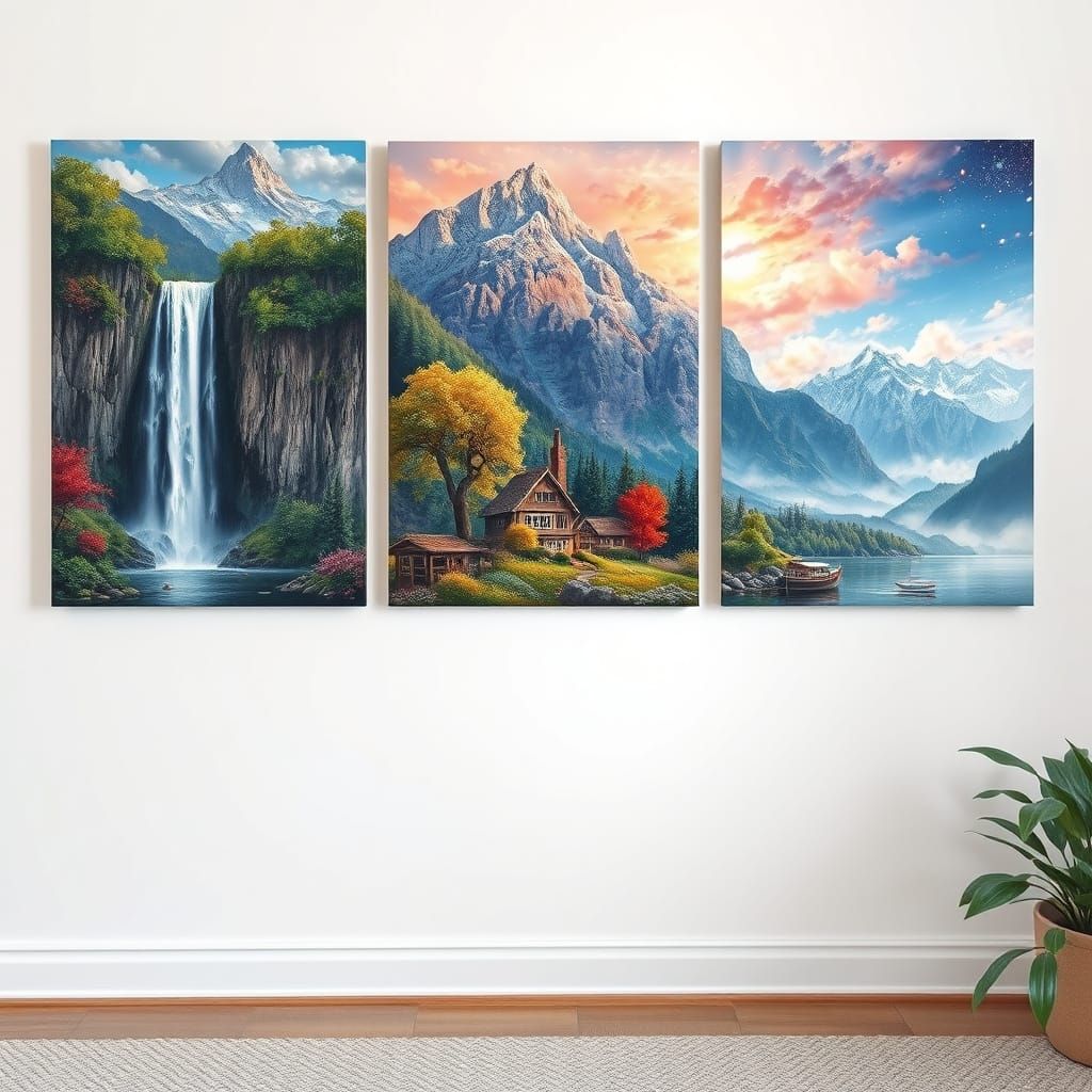 Seasonal Landscape Triptych: A Detailed Oil Painting