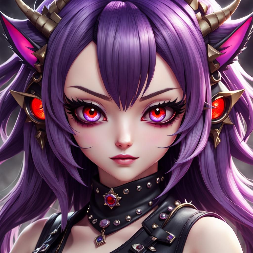 Kawaii Punk Demon Girl with Red Eyes