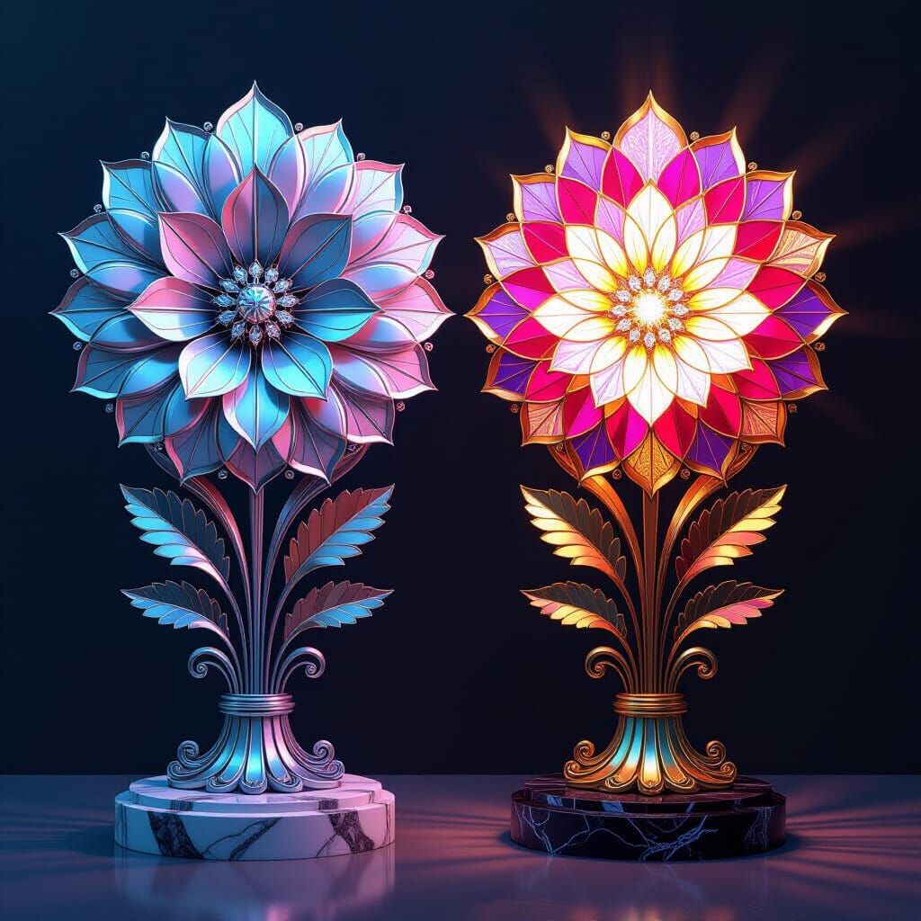 Majestic Floral Sculptures in Holographic Cosmic Style
