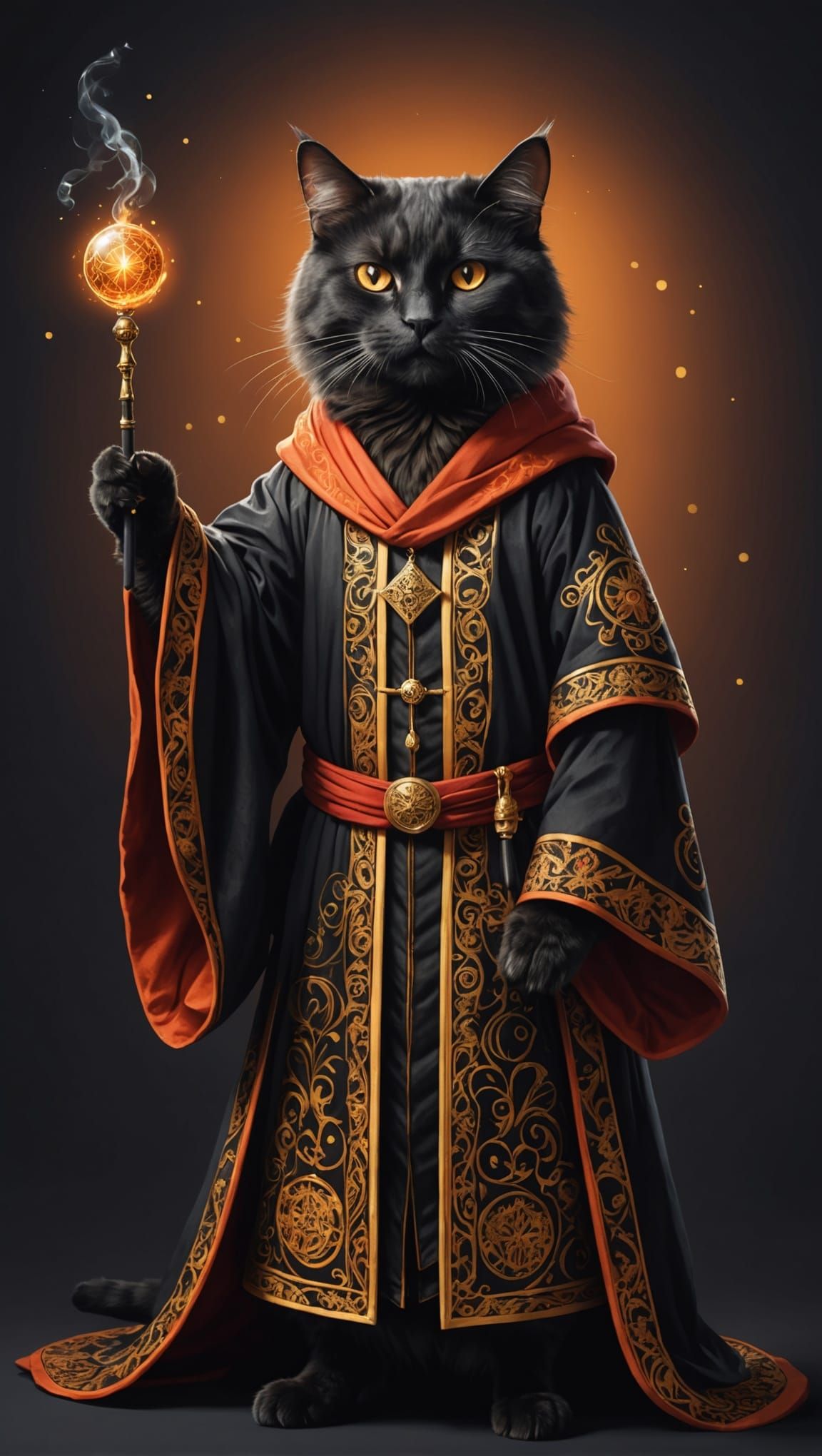 Magician Cat Waving Wand in Alchemy Style