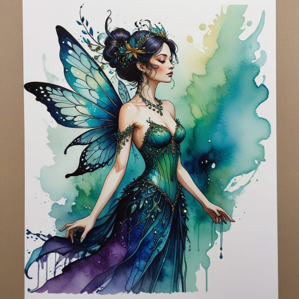 Enchanting Fairy Queen in Art Nouveau Minimalism