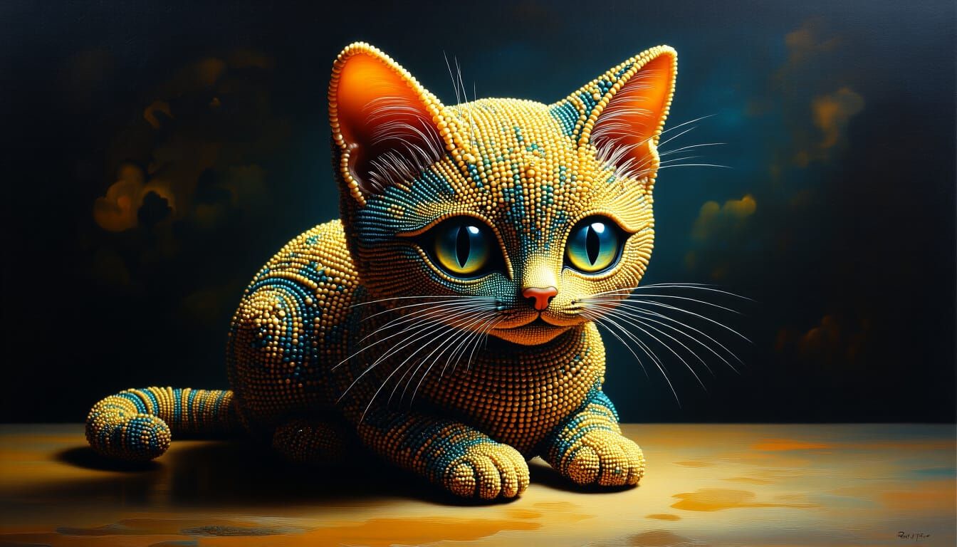 Beaded Cat in Surrealist Style