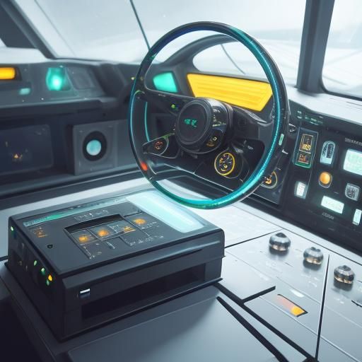 Futuristic Console with Hologram and Meteorites