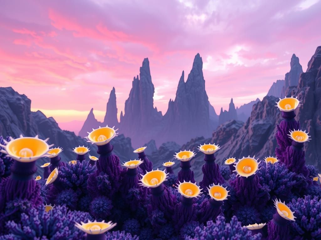 Alien Flora with Coral Plants in Dark Fantasy Style