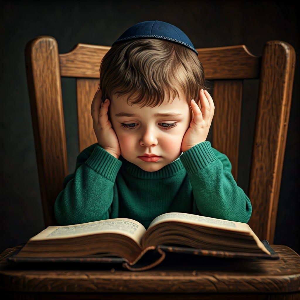 Young Hasidic Boy Lost in Whimsical Fantasy World