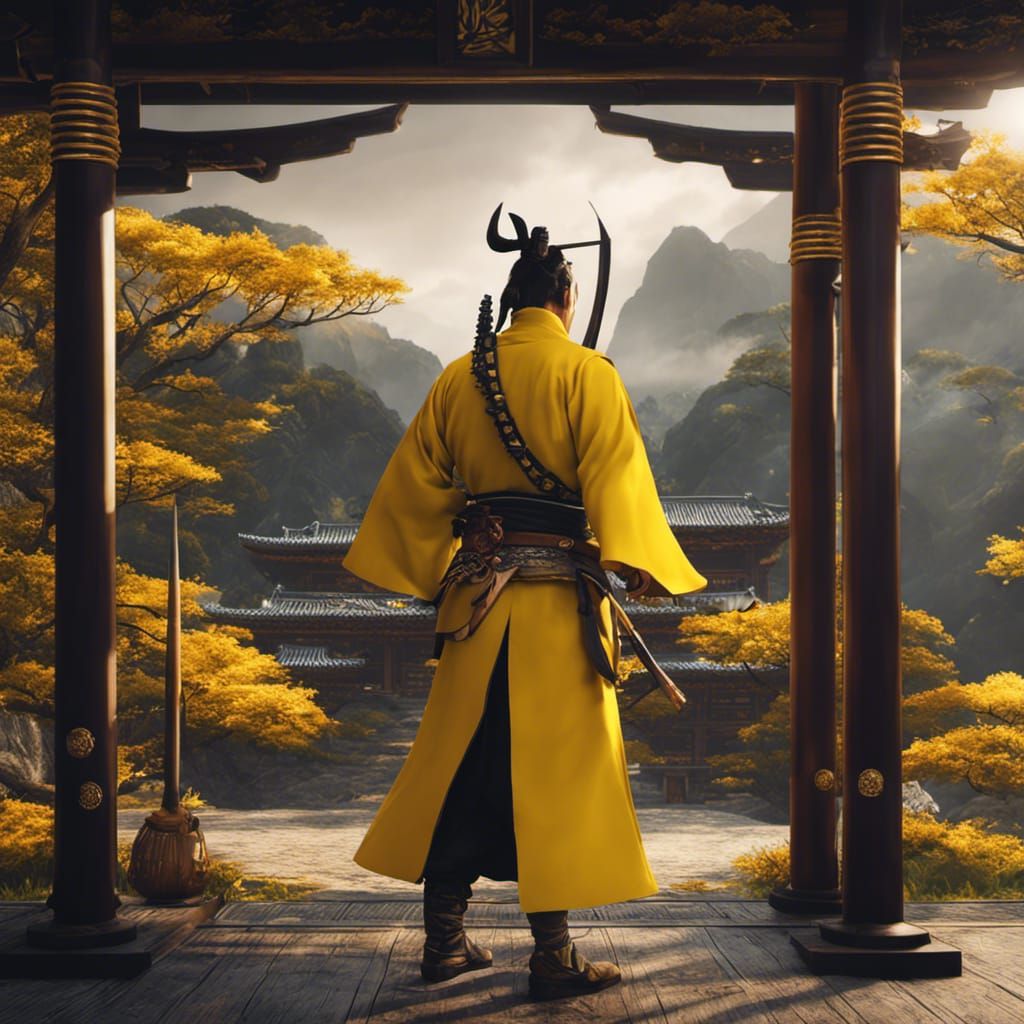 Yellow Samurai Duel in a Fantasy Setting