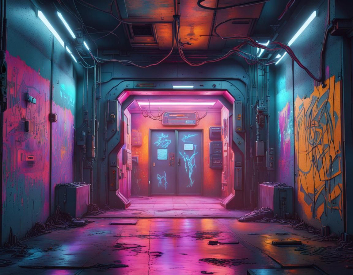 Cyberpunk High School Entrance with Tech Portal