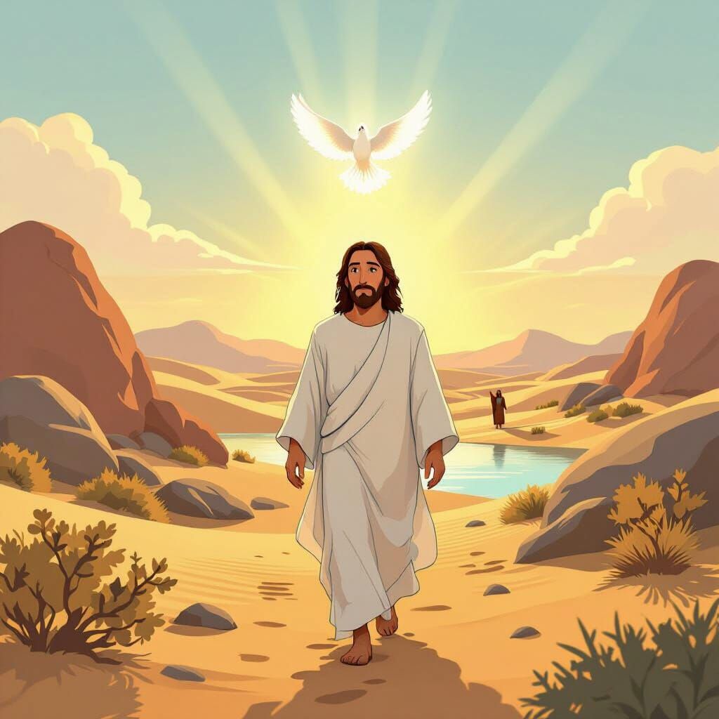 Cartoon Jesus Begins His Desert Journey