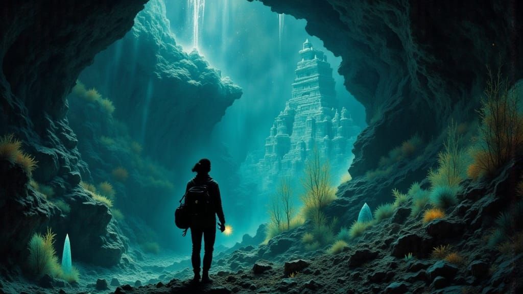 Glowing Crystals in Underwater Mayan Ruins