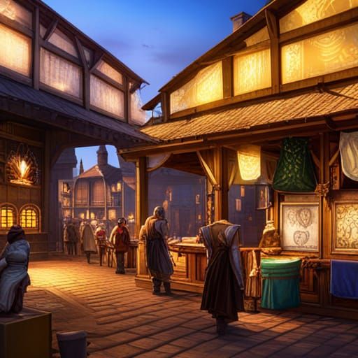 Bustling Medieval Marketplace with Knights and Merchants