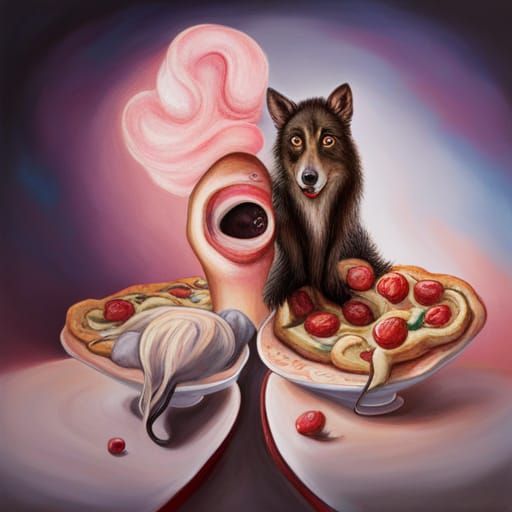 Creepy Human Pizza Mouse in Surreal Style