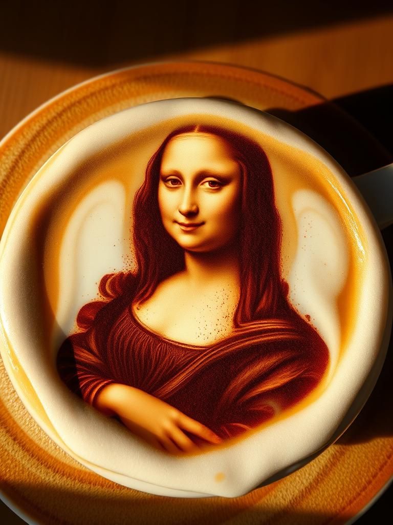 Mona Lisa Latte Art: Chocolate Powder Rendering