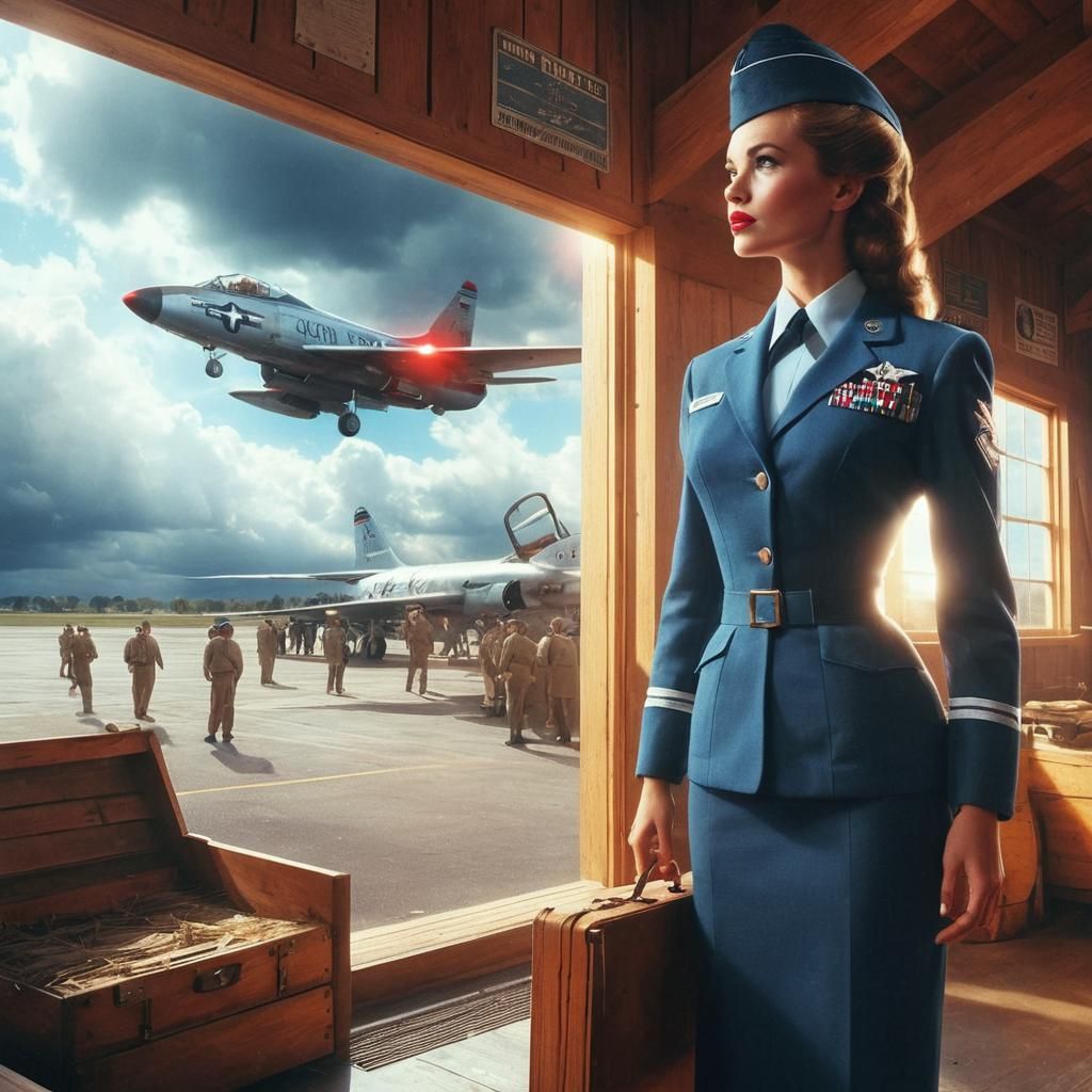 Retro Futuristic USAF Officer at Airfield
