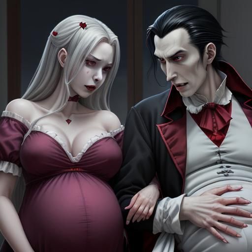 Worried Count Dracula and Wife in Anime Style