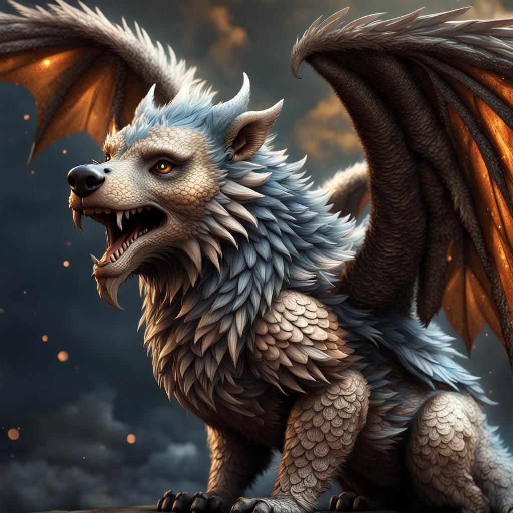 Winged Bear Dragon Hybrid in Fantasycore Style