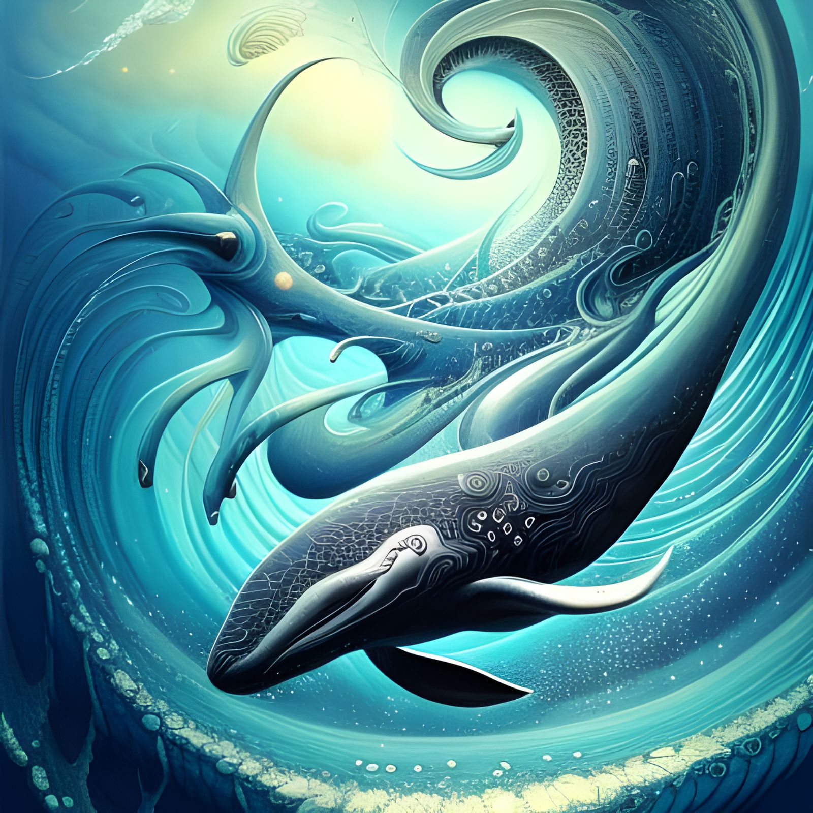Magical Orca Breaching: Ink Illustration in Psychedelic Styl...