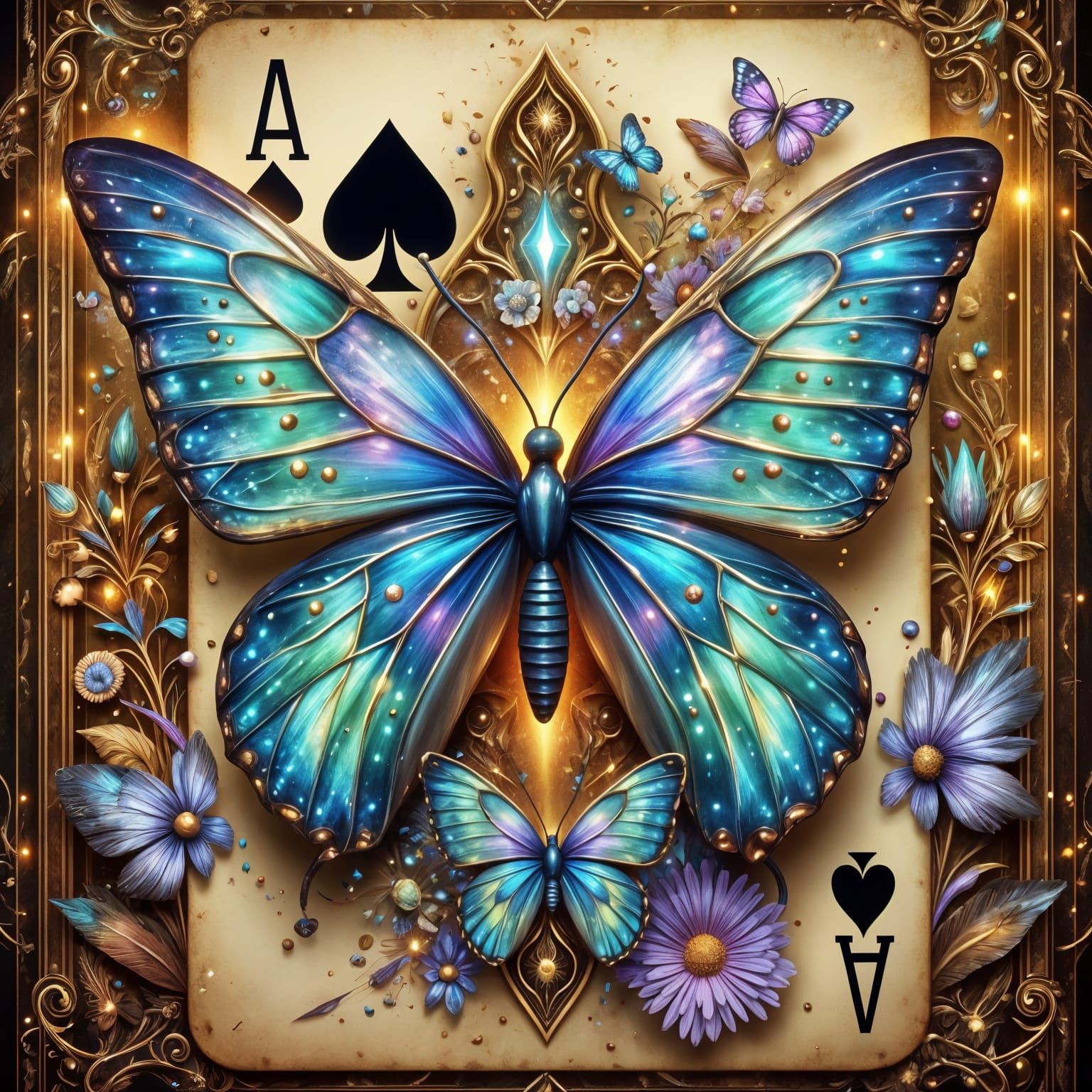 Butterflies Emerge from Hearts Card in Vibrant Abstract Art