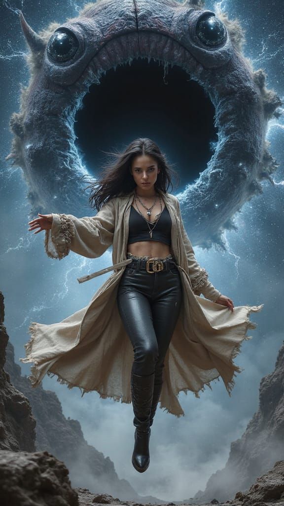 Adriana Lima Battles Cosmic Demon in Photorealistic Style