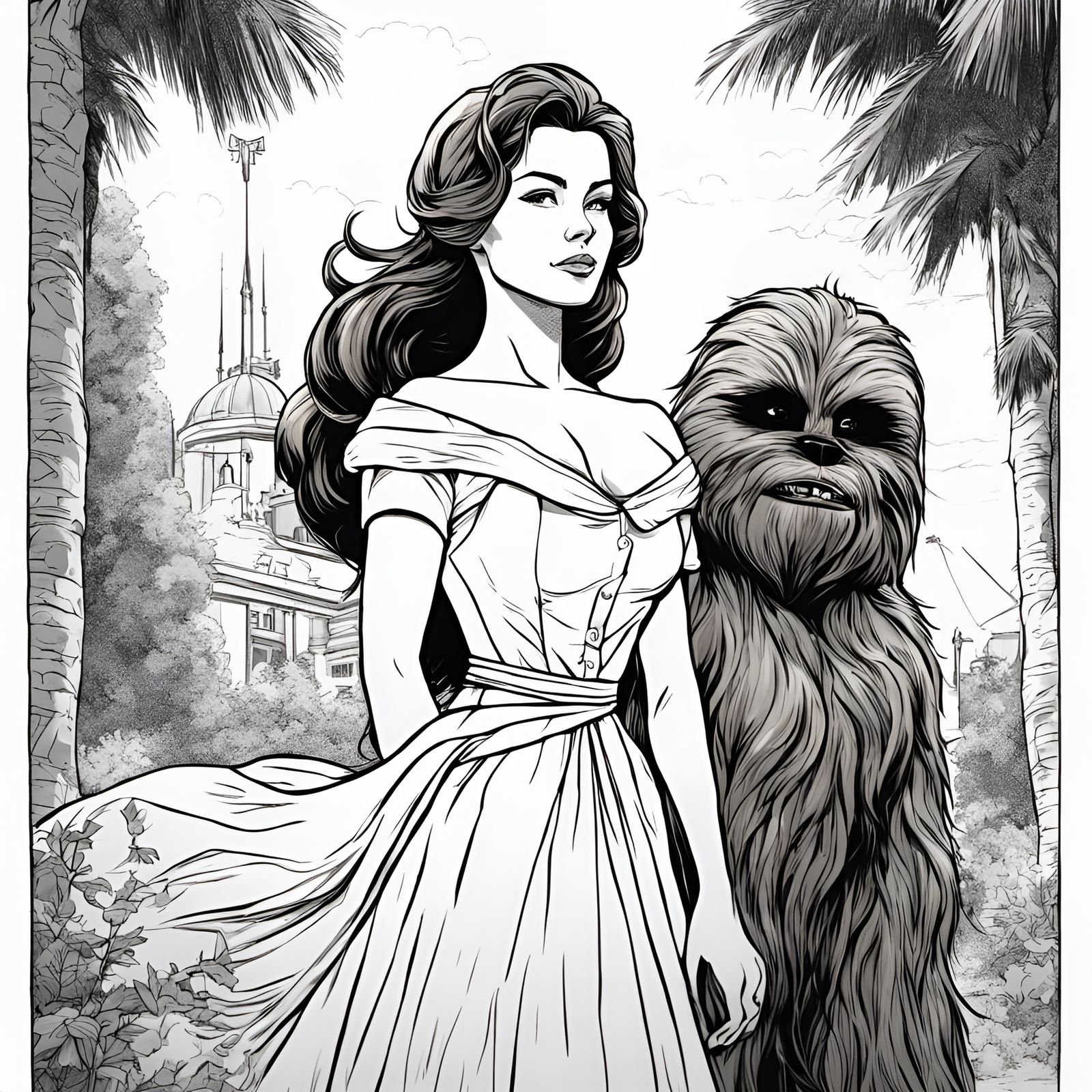 Belle and Chewbacca Portrait in 8k Resolution