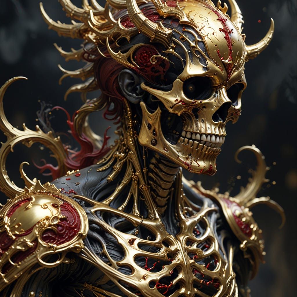 Skeletal Demon King in Intricate Gold Armor