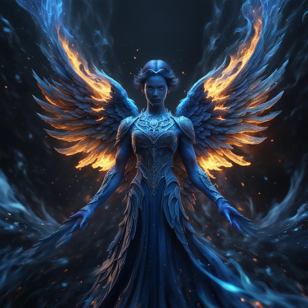 Blue Flame Angel in Detailed Matte Painting