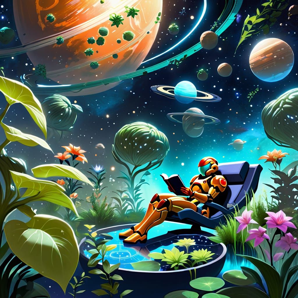 Samus Aran in Zero-Gravity Garden, Digital Painting