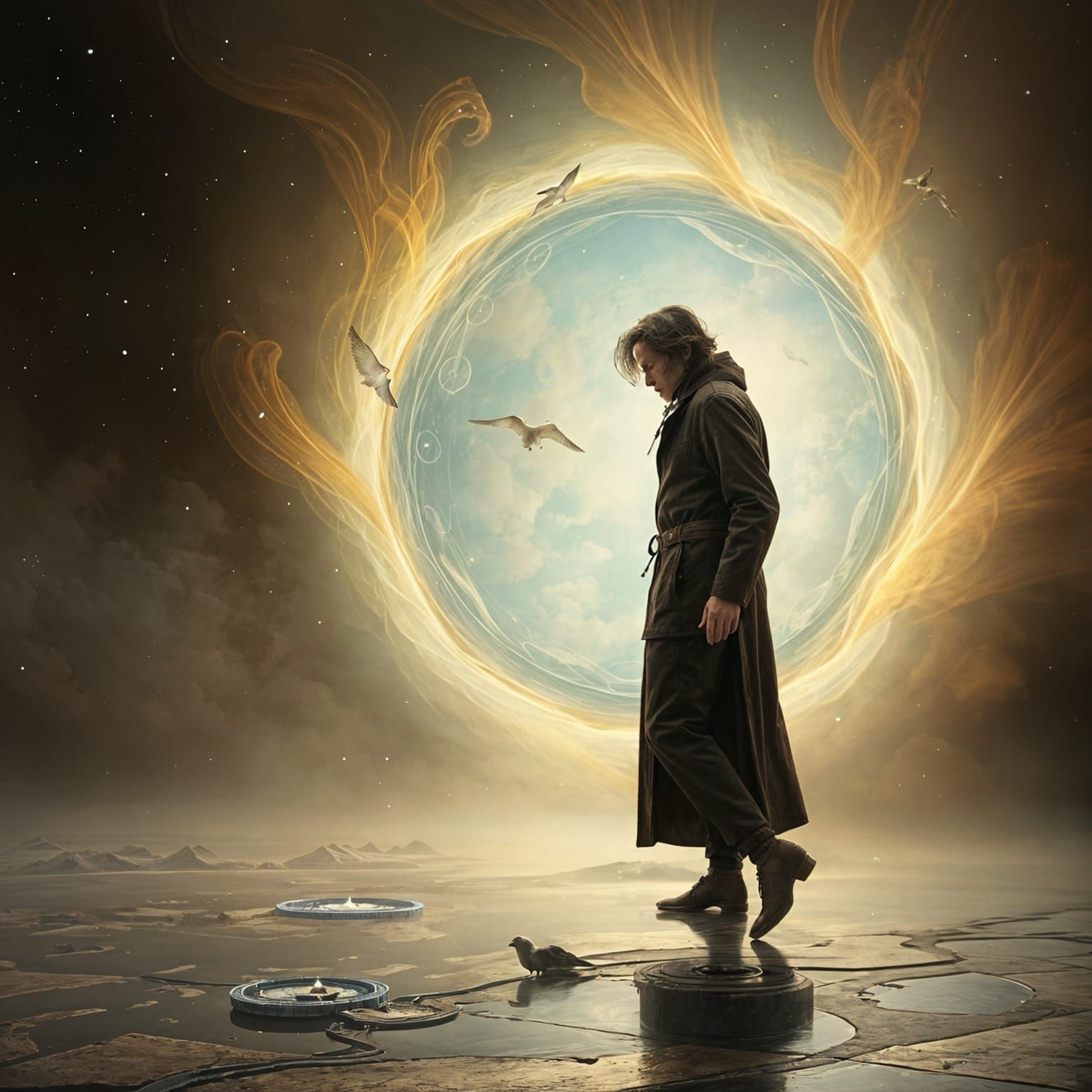 Time Portal in Swirling Vortex with Traveler