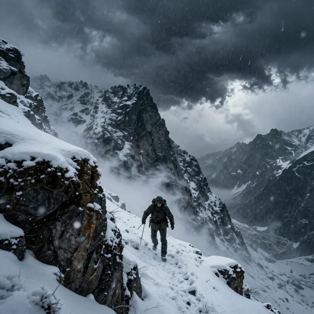 Lone Traveler Survives Icy Mountain Storm