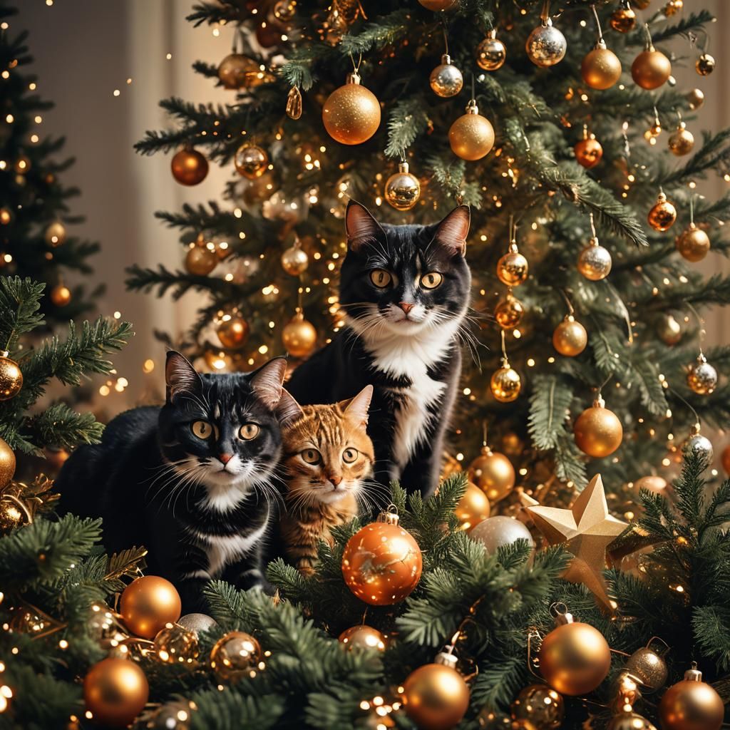 Cats Cause Christmas Havoc: Hyperrealistic Photograph