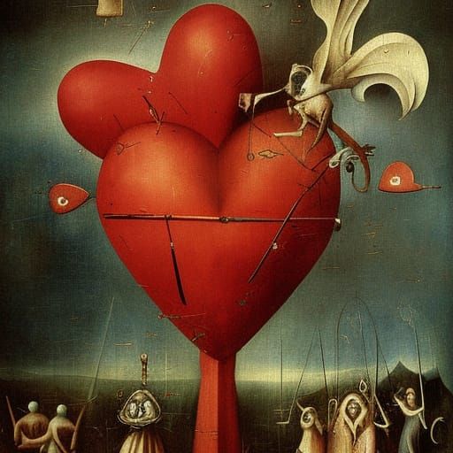 Surreal Valentine Heart in Style of Bosch