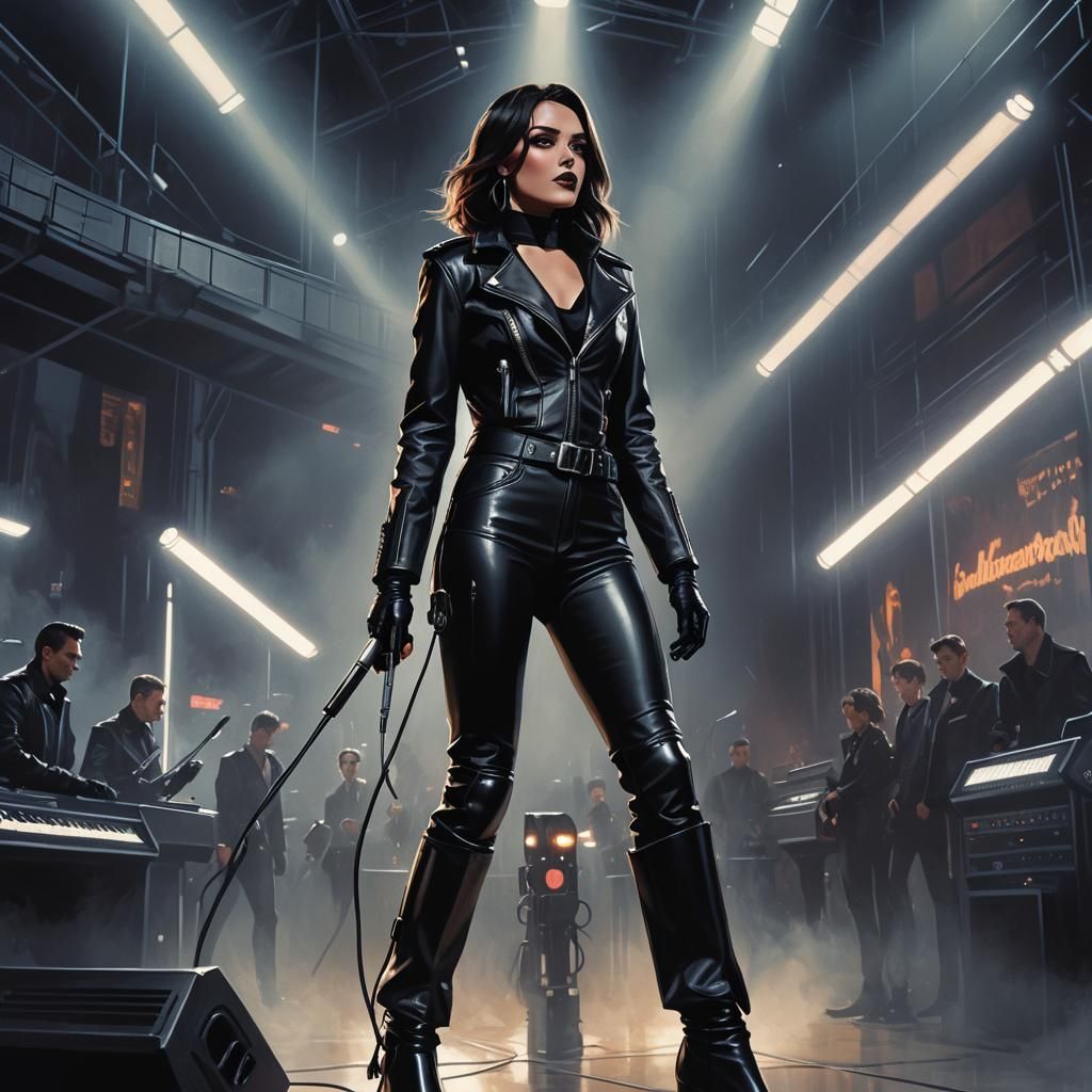 Rockstar Woman in Leather at Concert Venue