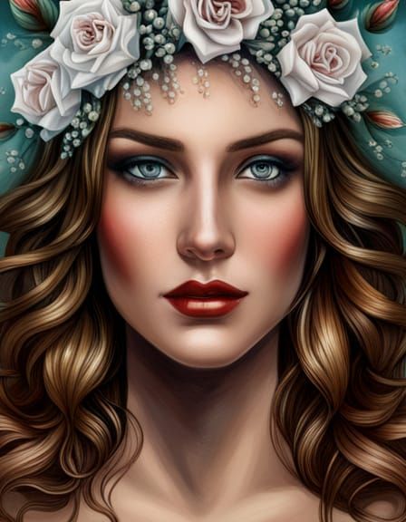 beautiful young woman with crown of Roses