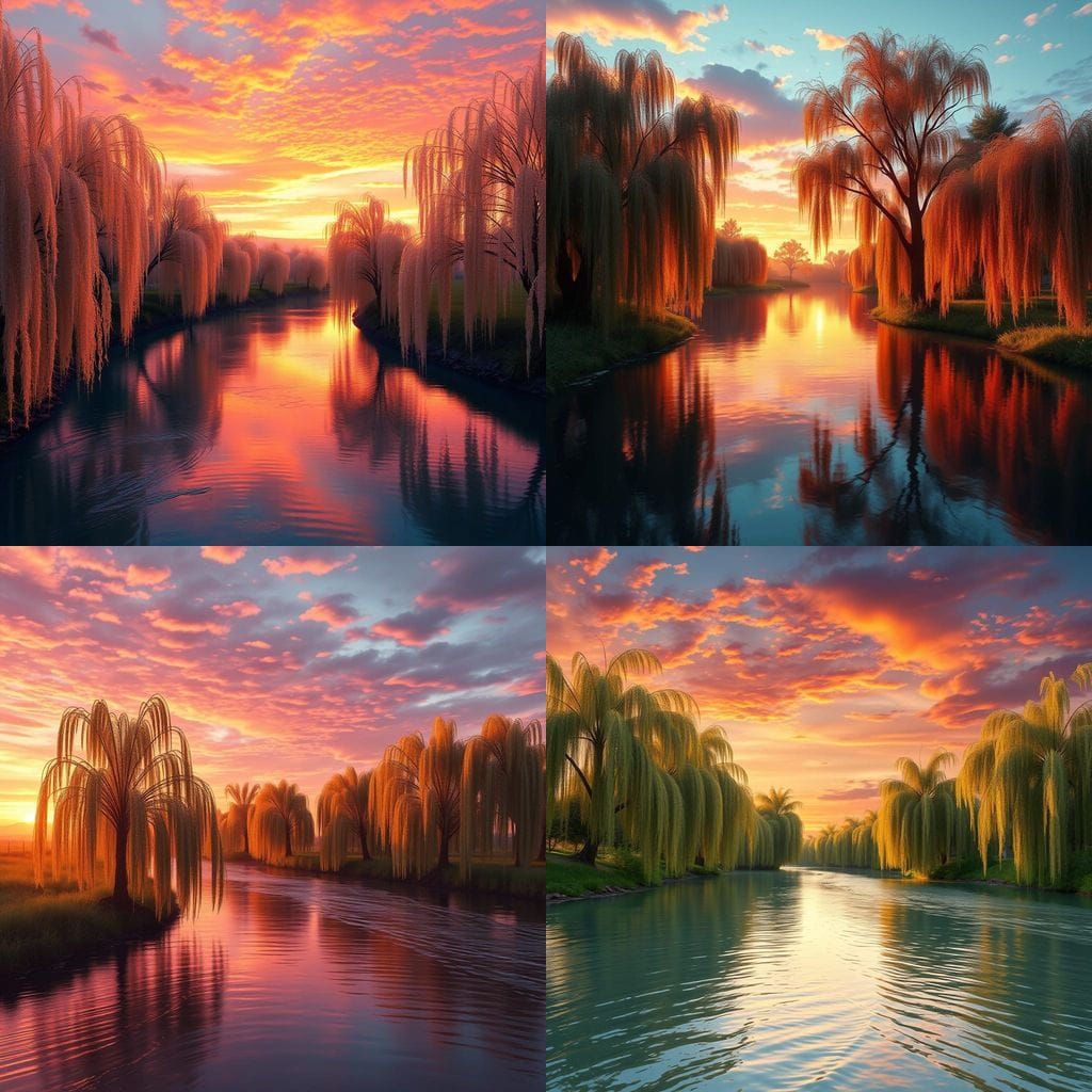Peaceful Fantasy River Landscape at Sunset