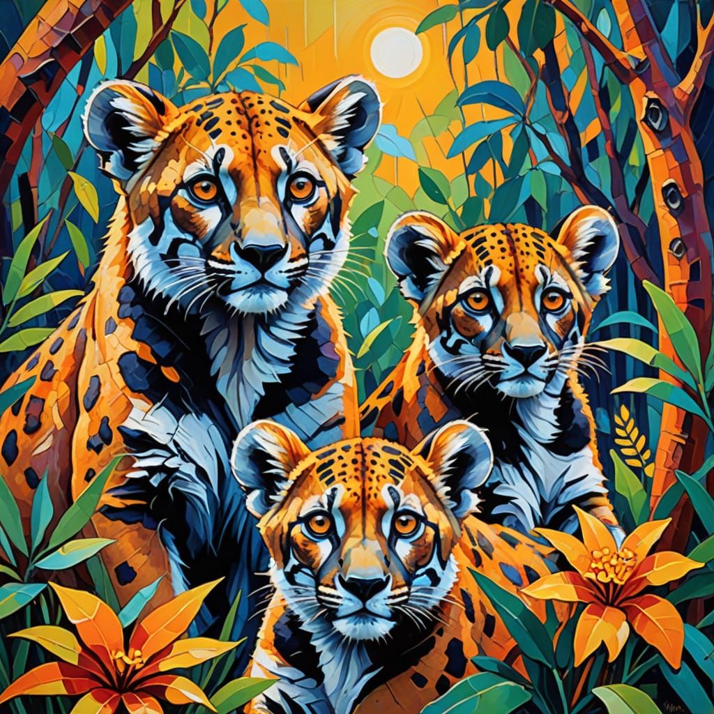 Lions, Lemurs, Leopards in Fauvist Oil Painting