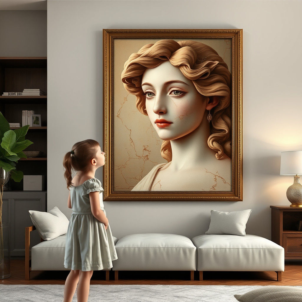 Girl Gazing at Photorealistic Oil Painting