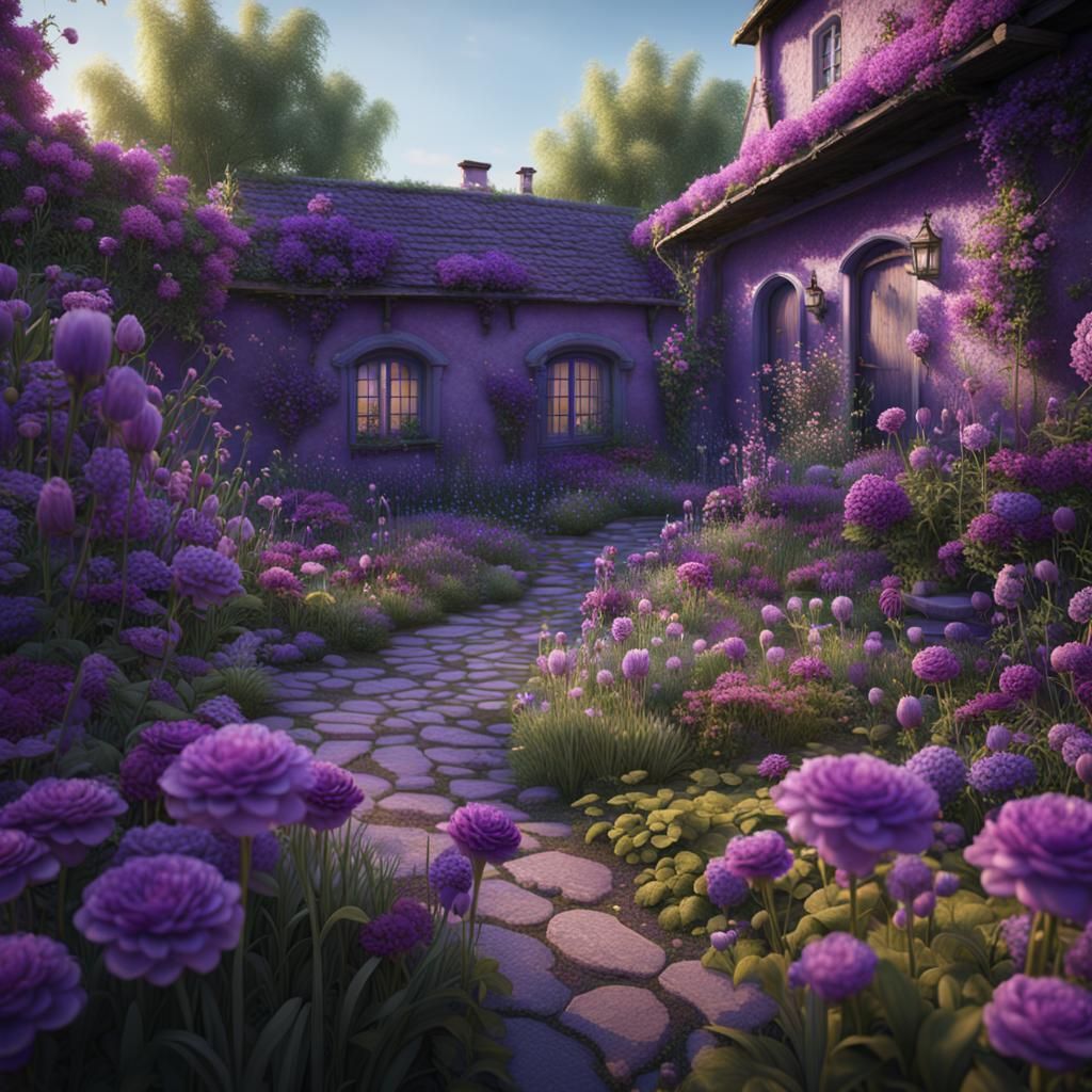 Detailed Matte Painting of Purple Garden Flowers