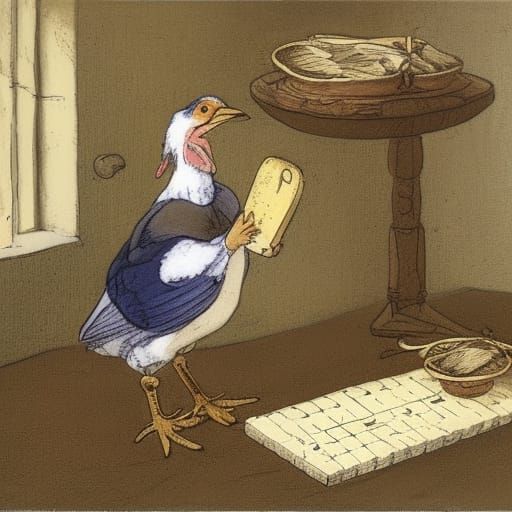 Chickens Weighing Eggs in Children's Book Style