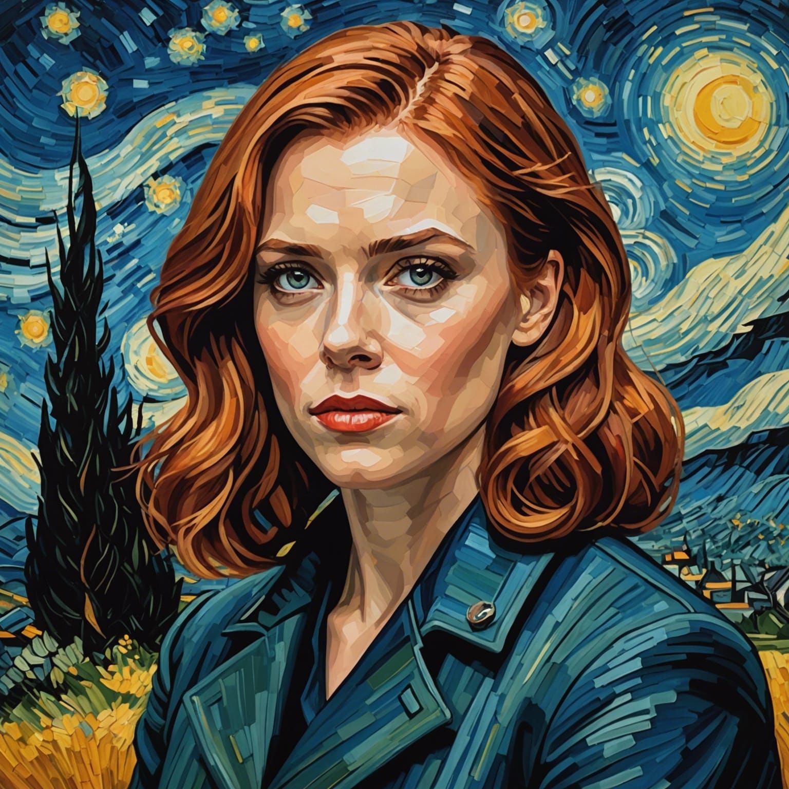 Natasha Romanoff in Van Gogh Style Oil Painting