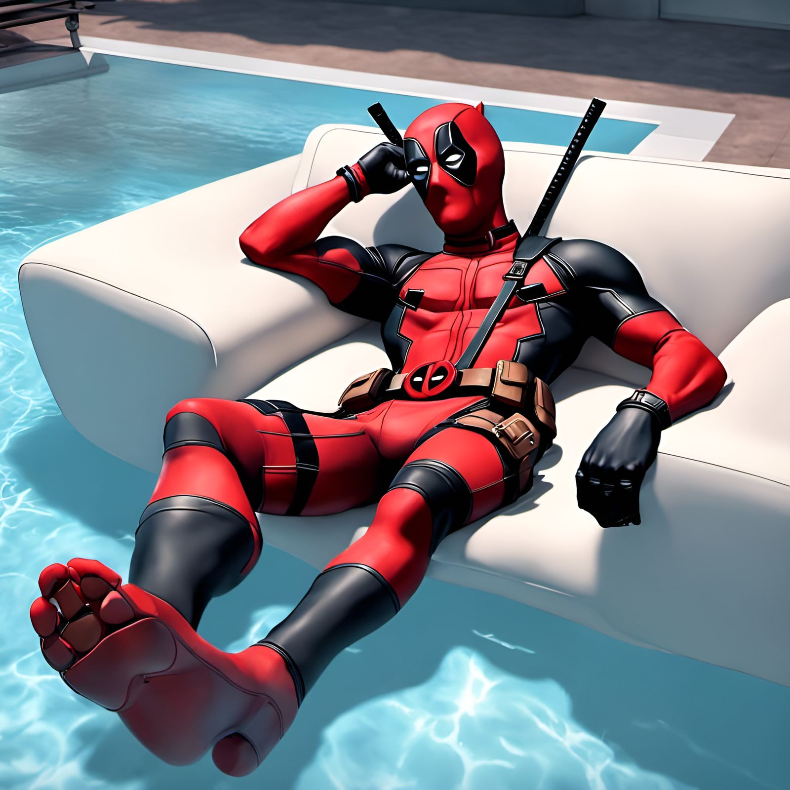 Deadpool Relaxing in Pool: 3D Digital Art