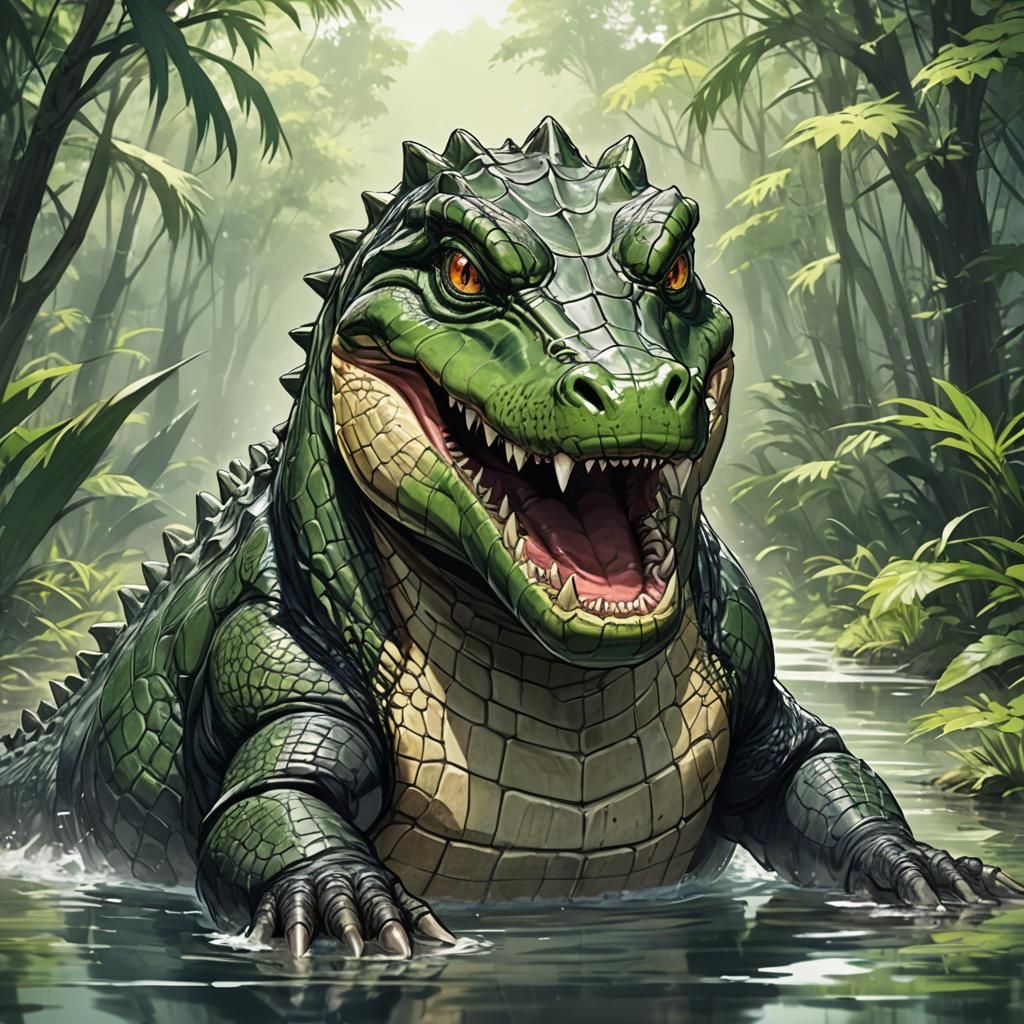 Anime Style Alligator Illustration